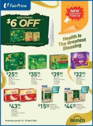 FairPrice BRAND'S Health Sale | Additional $6 Off | Ends 29 Apr flyer cover
