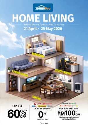 HomePro Malaysia: 60% Off Home Living Sale flyer cover