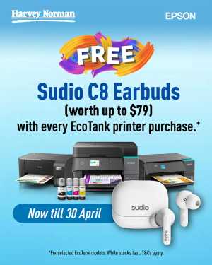 Epson SG Harvey Norman: Free Sudio C8 Earbuds flyer cover